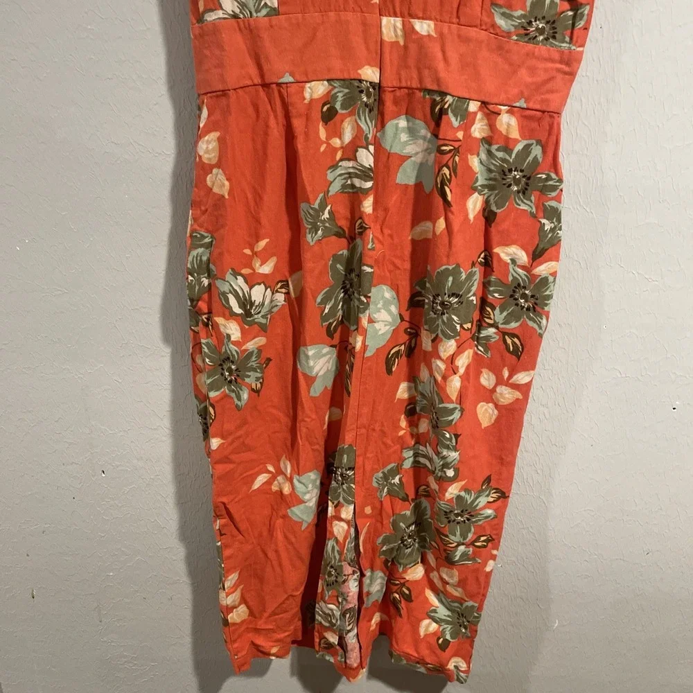 FKSP Coral Floral Midi Dress‎ Linen Blend SUNRISE SUNSET COLLECTION 